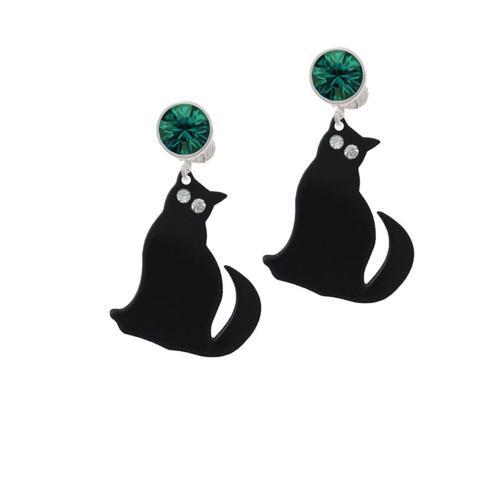 Acrylic Sitting Black Cat with Crystal Eyes Crystal Clip On Earrings Image 6