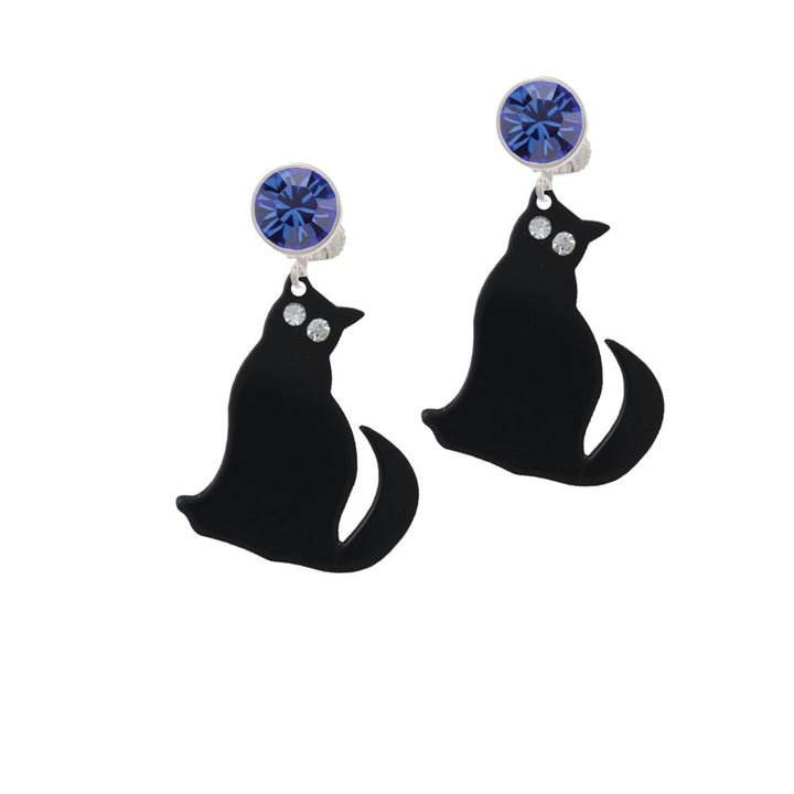 Acrylic Sitting Black Cat with Crystal Eyes Crystal Clip On Earrings Image 7