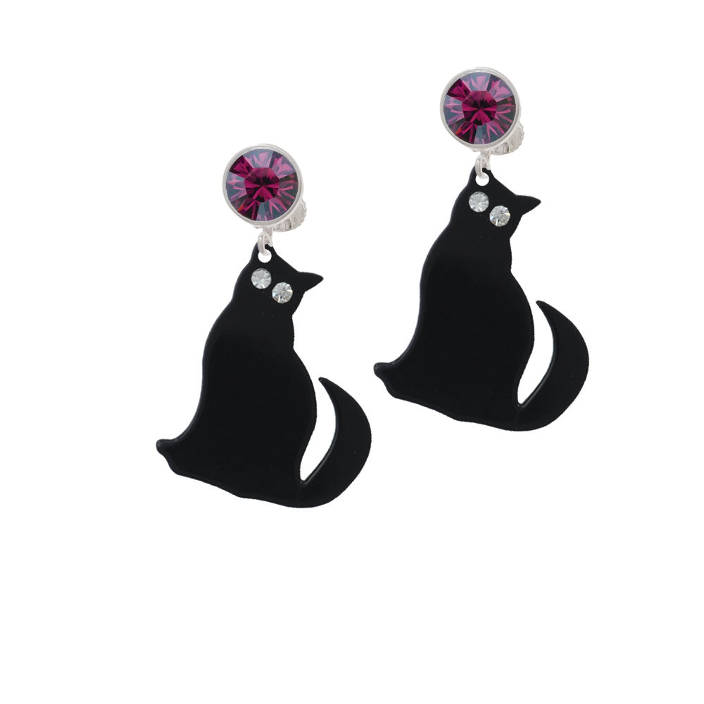 Acrylic Sitting Black Cat with Crystal Eyes Crystal Clip On Earrings Image 8