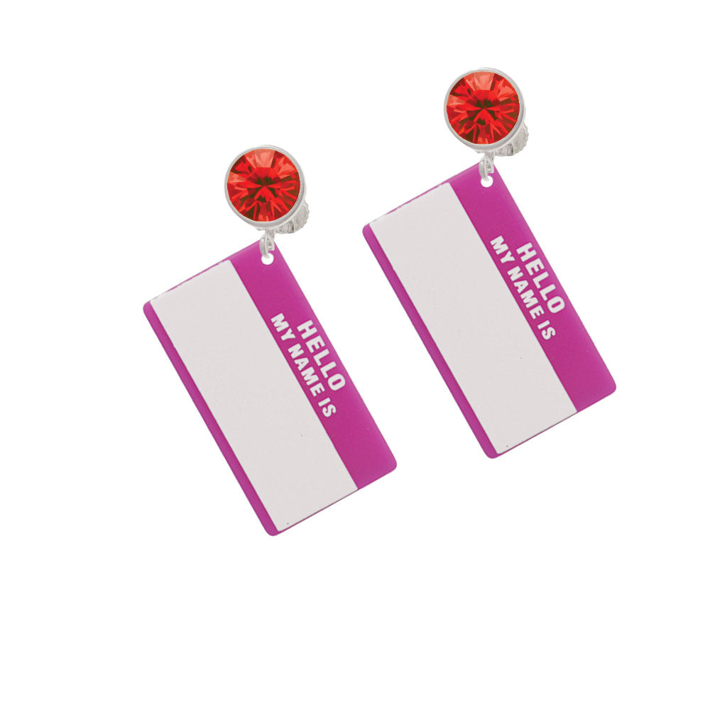 Acrylic Pink "Hello" Name Tag Crystal Clip On Earrings Image 4