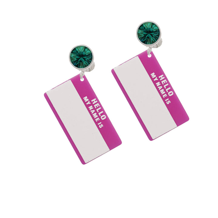 Acrylic Pink "Hello" Name Tag Crystal Clip On Earrings Image 6