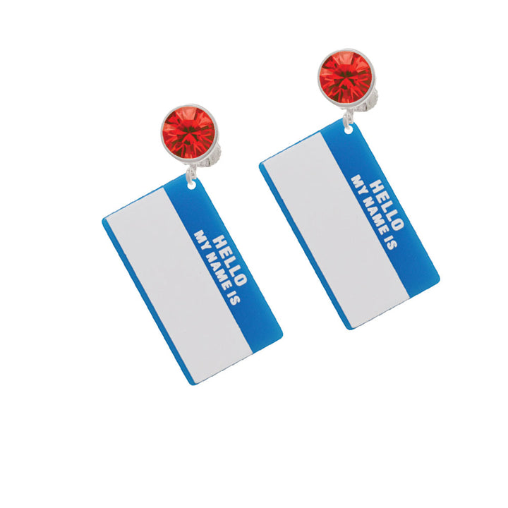 Acrylic Blue "Hello" Name Tag Crystal Clip On Earrings Image 4