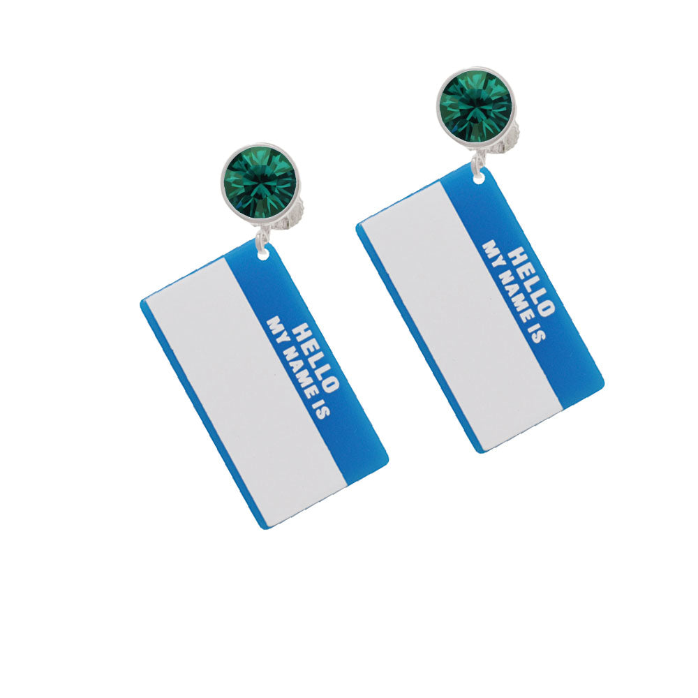 Acrylic Blue "Hello" Name Tag Crystal Clip On Earrings Image 6