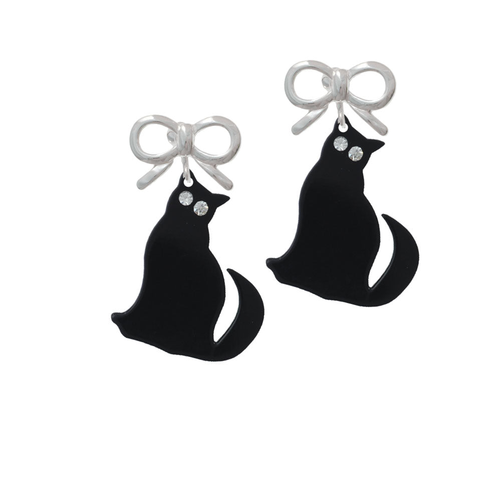 Acrylic Sitting Black Cat with Crystal Eyes Crystal Clip On Earrings Image 9