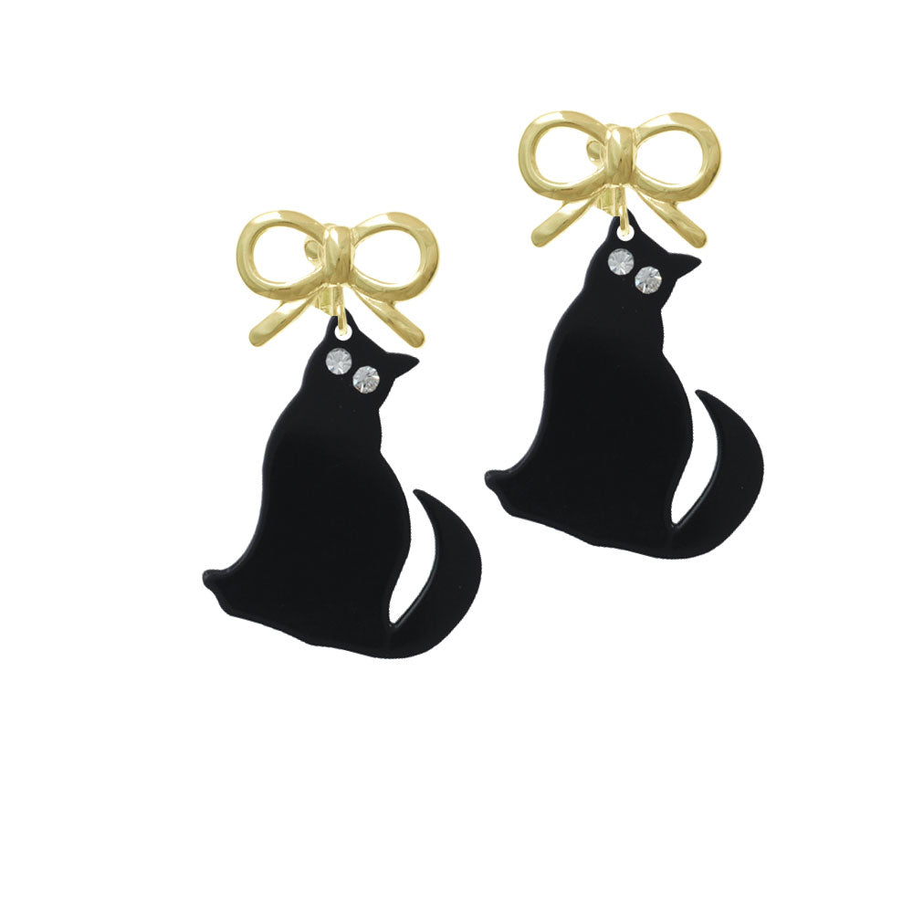 Acrylic Sitting Black Cat with Crystal Eyes Crystal Clip On Earrings Image 10