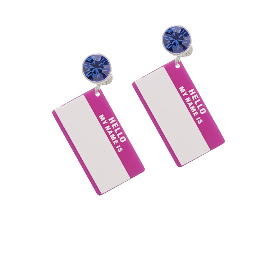 Acrylic Pink "Hello" Name Tag Crystal Clip On Earrings Image 7