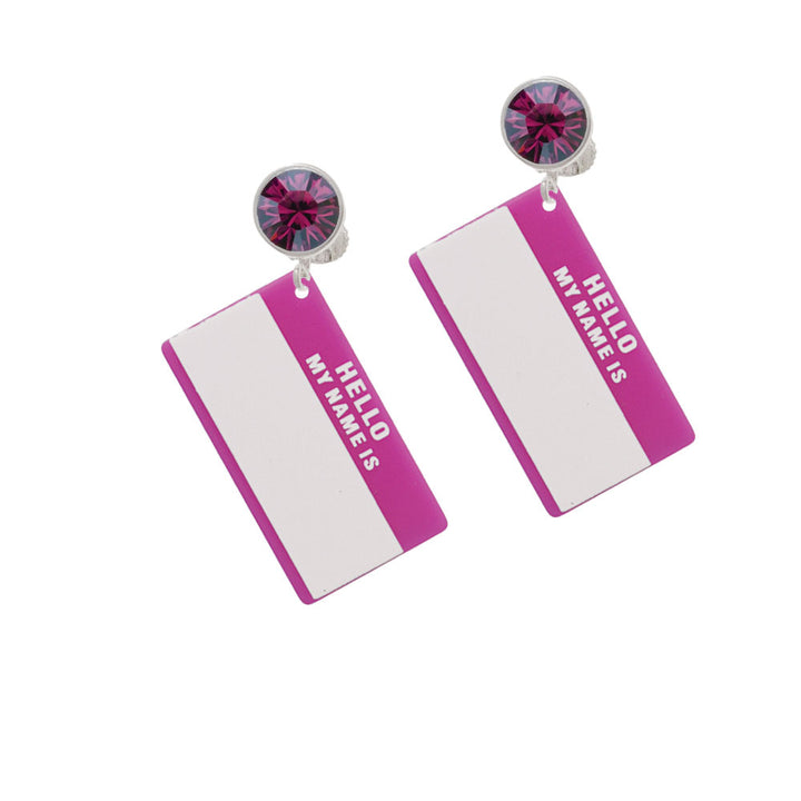 Acrylic Pink "Hello" Name Tag Crystal Clip On Earrings Image 8