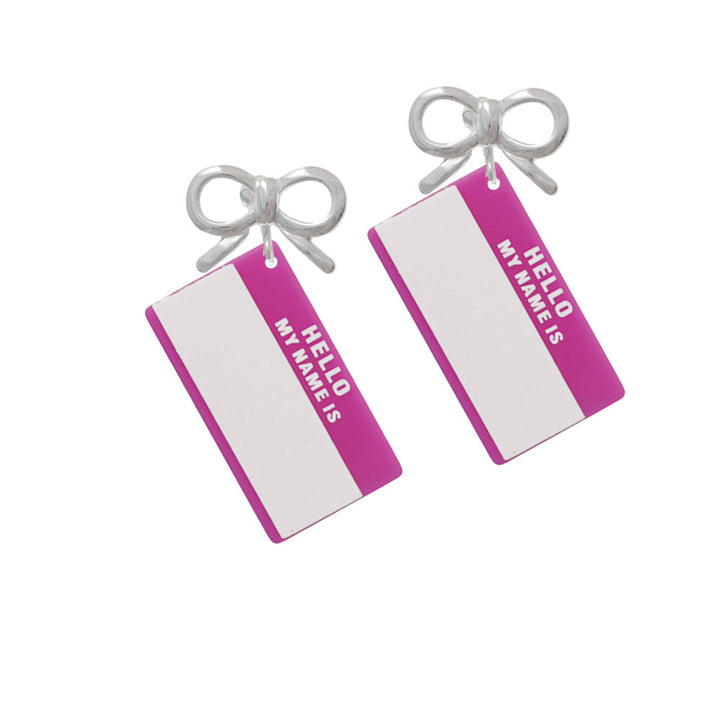 Acrylic Pink "Hello" Name Tag Crystal Clip On Earrings Image 9