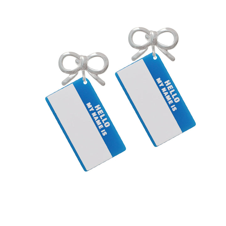 Acrylic Blue "Hello" Name Tag Crystal Clip On Earrings Image 9