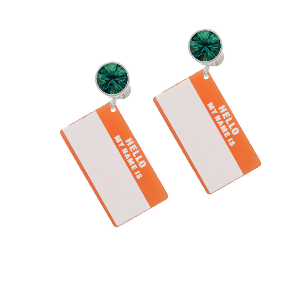 Acrylic Orange "Hello" Name Tag Crystal Clip On Earrings Image 6