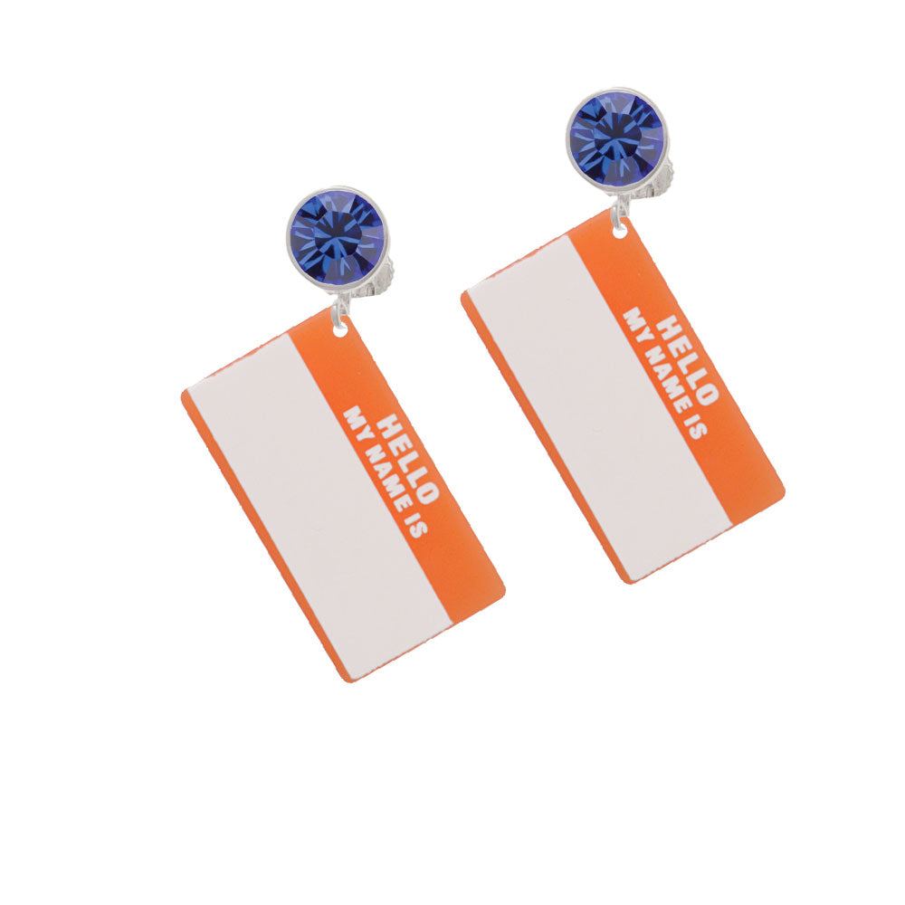 Acrylic Orange "Hello" Name Tag Crystal Clip On Earrings Image 7