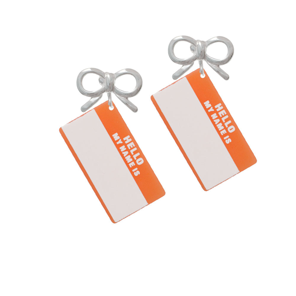 Acrylic Orange "Hello" Name Tag Crystal Clip On Earrings Image 9