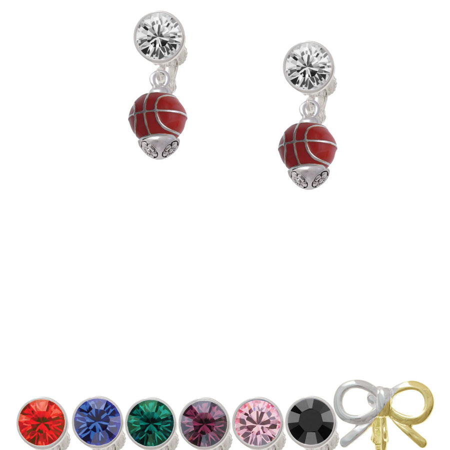 3-D Enamel Basketball Spinner Crystal Clip On Earrings Image 1