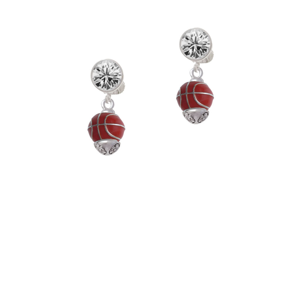 3-D Enamel Basketball Spinner Crystal Clip On Earrings Image 2