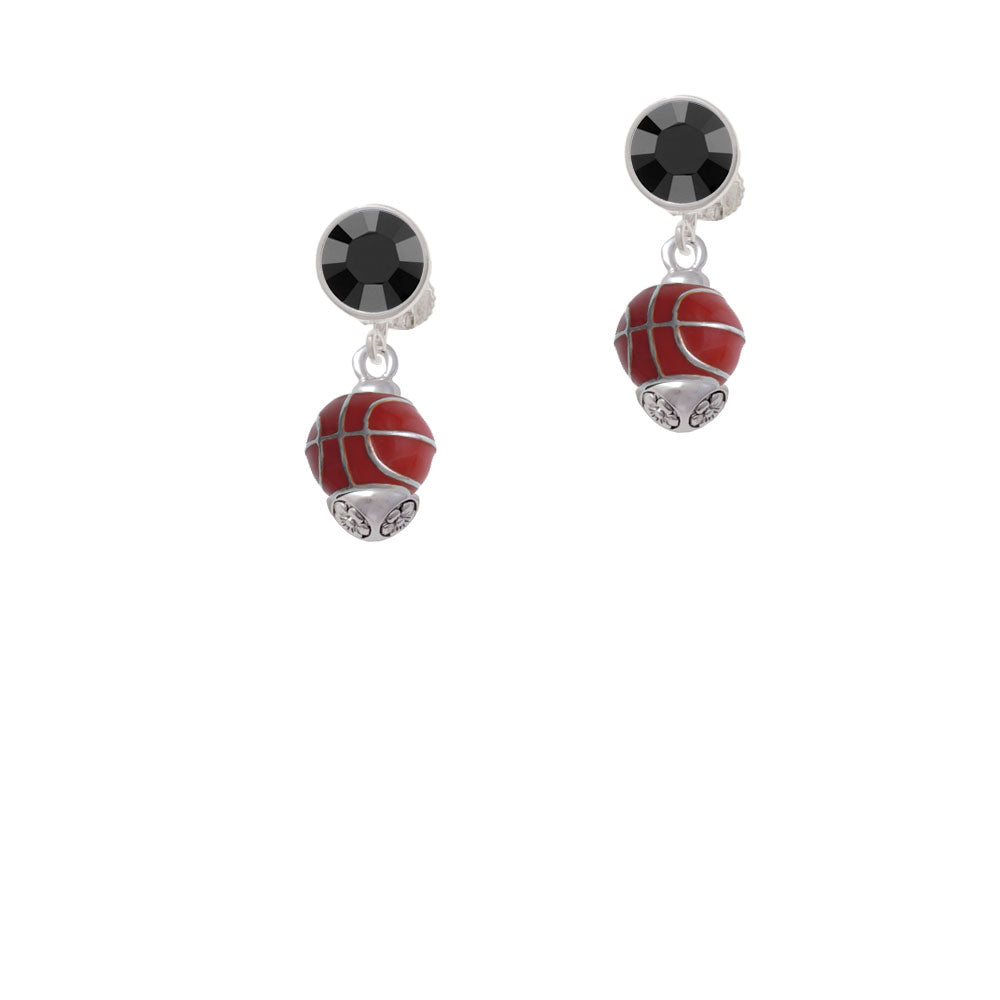 3-D Enamel Basketball Spinner Crystal Clip On Earrings Image 3