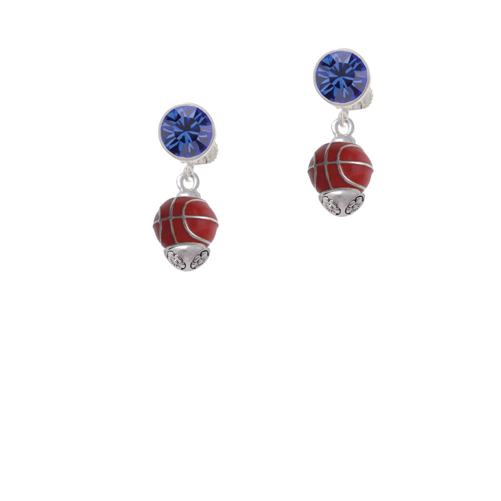 3-D Enamel Basketball Spinner Crystal Clip On Earrings Image 7