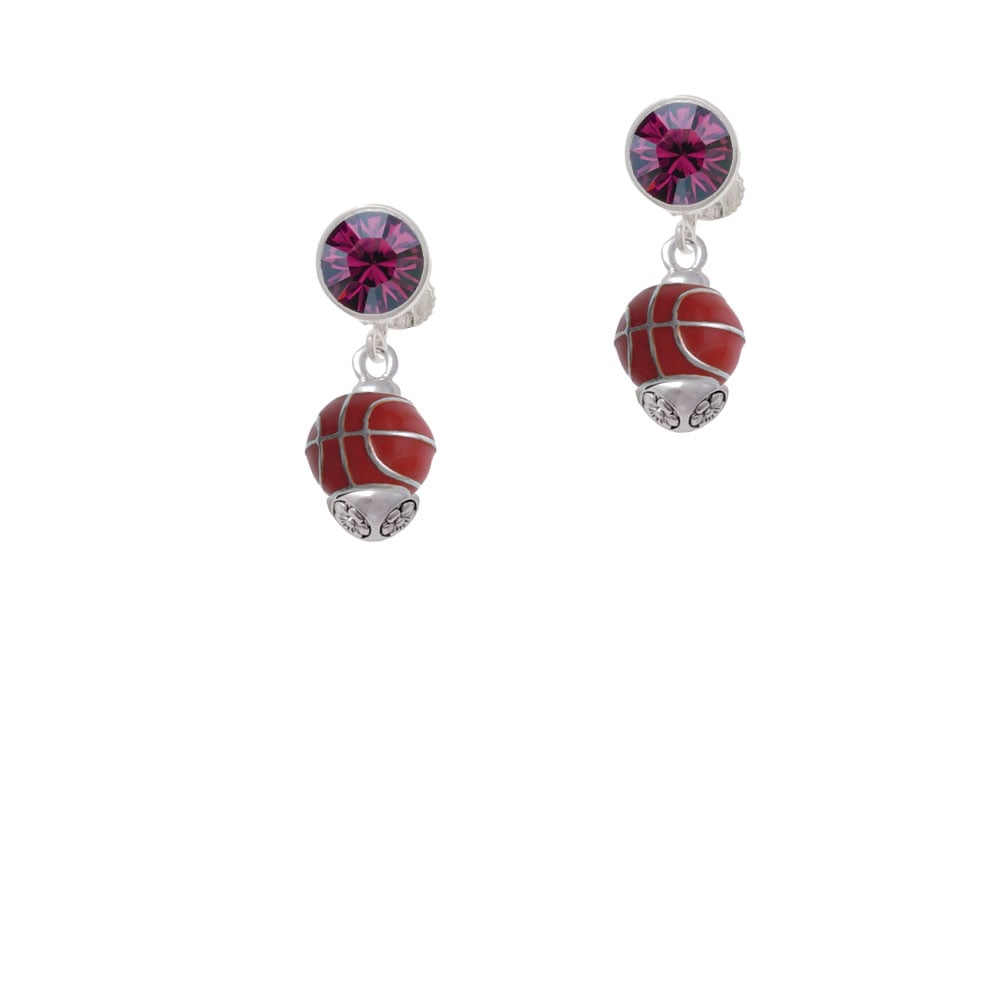 3-D Enamel Basketball Spinner Crystal Clip On Earrings Image 1