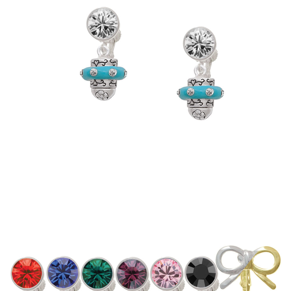 Crystal Teal Spinner Crystal Clip On Earrings Image 1