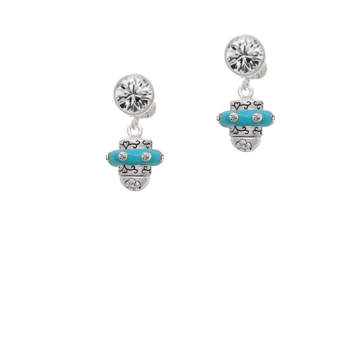 Crystal Teal Spinner Crystal Clip On Earrings Image 1