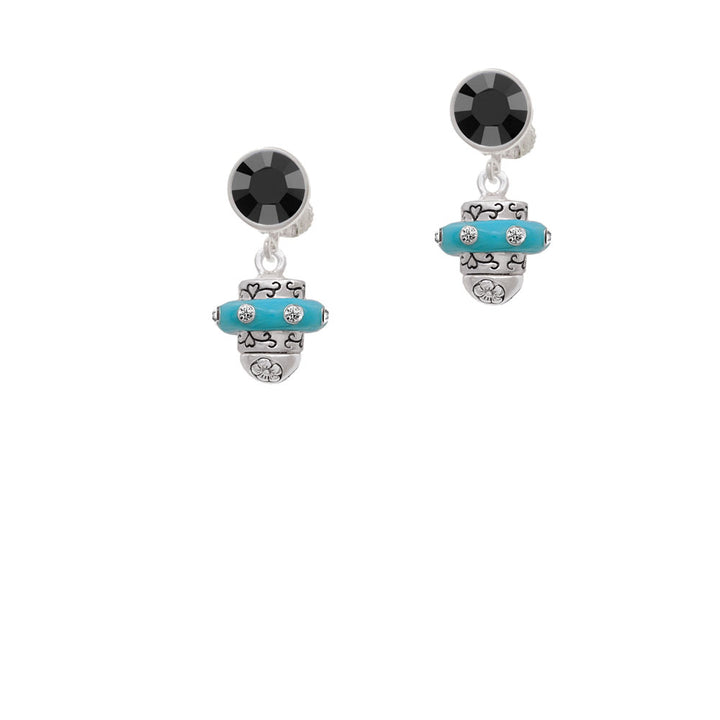 Crystal Teal Spinner Crystal Clip On Earrings Image 3