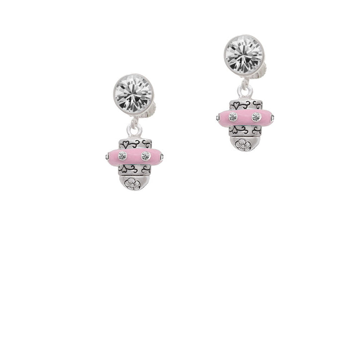 Crystal Pink Spinner Crystal Clip On Earrings Image 2