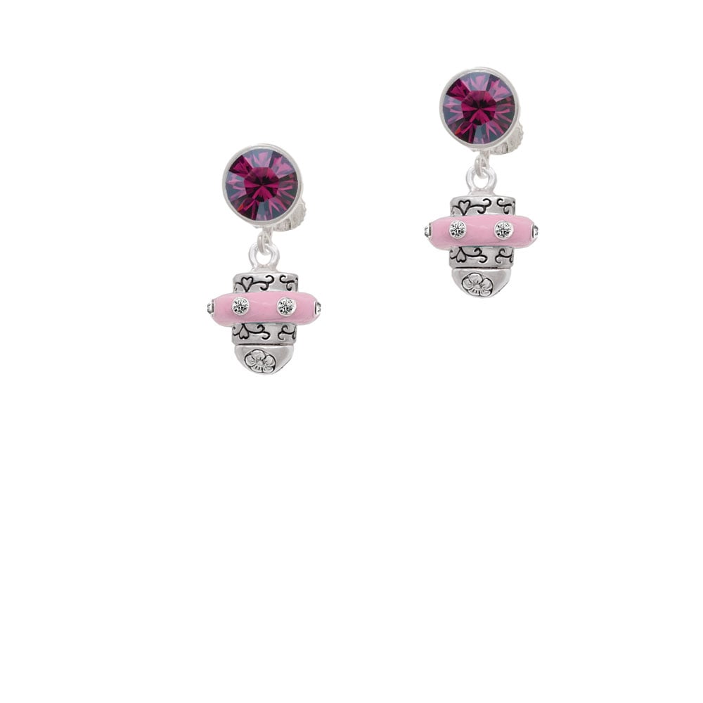 Crystal Pink Spinner Crystal Clip On Earrings Image 1