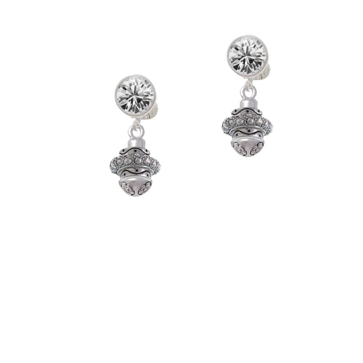 Silver Tone Center Spacer Spinner Crystal Clip On Earrings Image 2