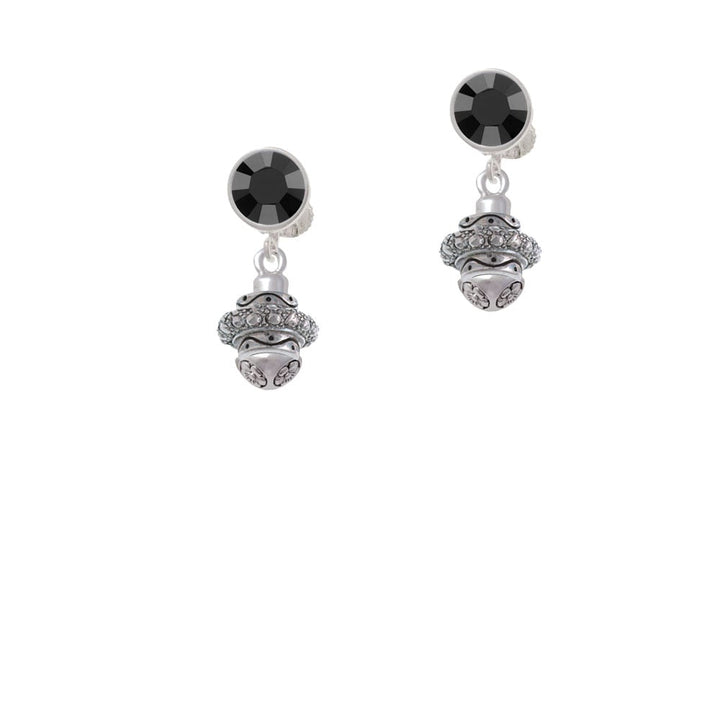 Silver Tone Center Spacer Spinner Crystal Clip On Earrings Image 3