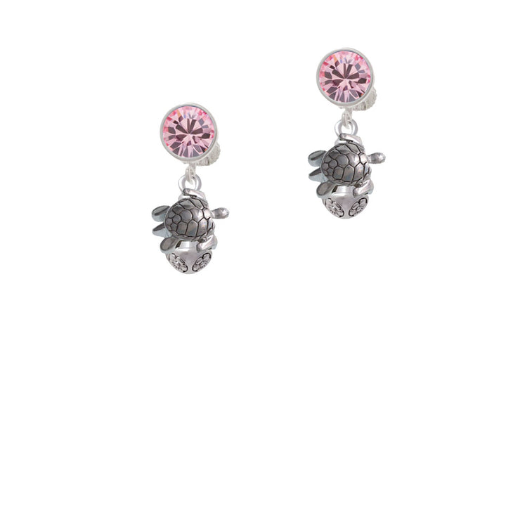 Silver Tone 2-D Sea Turtle Spinner Crystal Clip On Earrings Image 4