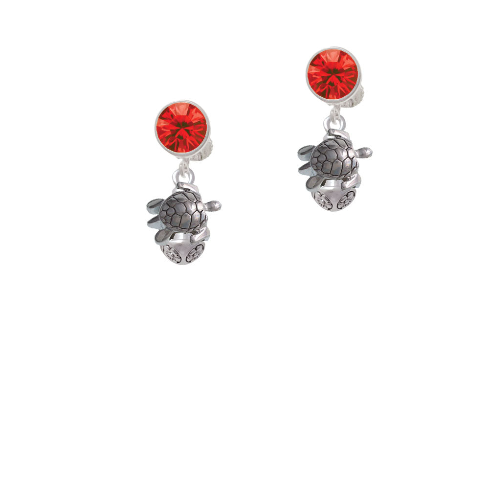 Silver Tone 2-D Sea Turtle Spinner Crystal Clip On Earrings Image 4