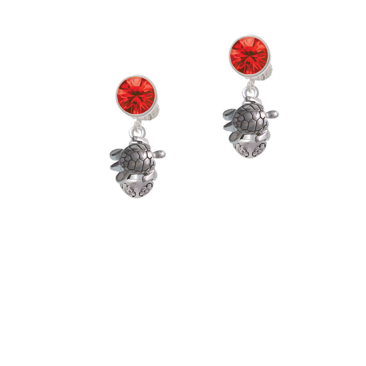 Silver Tone 2-D Sea Turtle Spinner Crystal Clip On Earrings Image 4