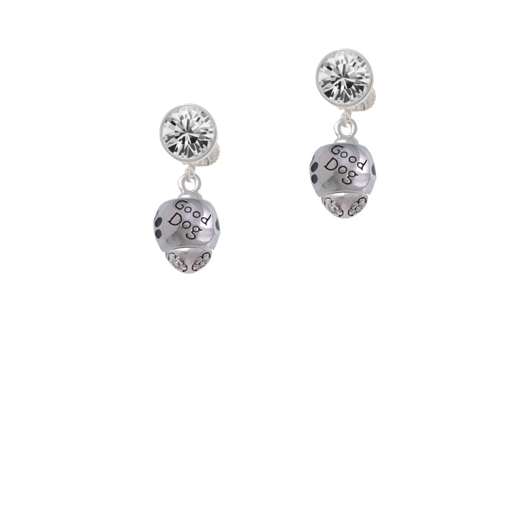 Good Dog with Black Paw Spinners Crystal Clip On Earrings Image 2