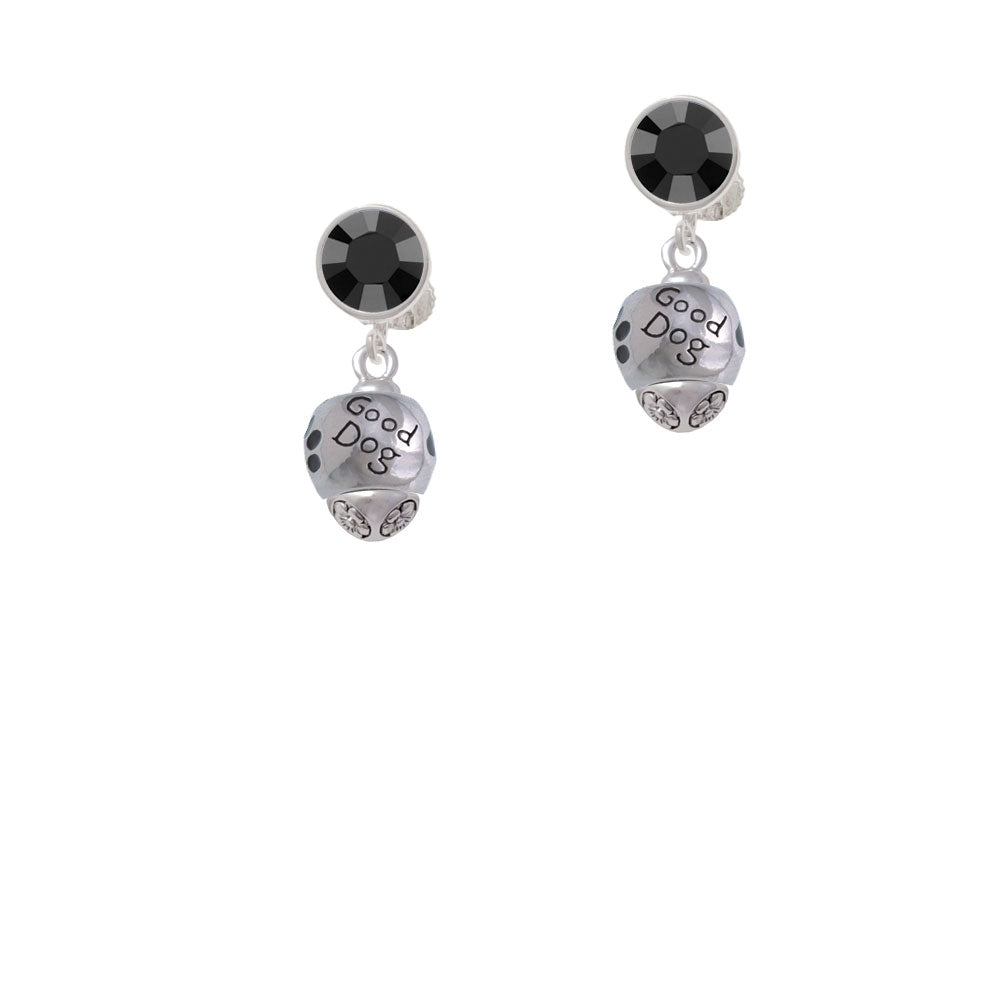 Good Dog with Black Paw Spinners Crystal Clip On Earrings Image 3