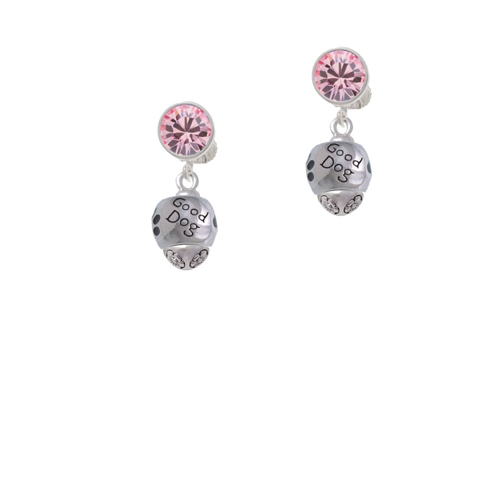 Good Dog with Black Paw Spinners Crystal Clip On Earrings Image 4