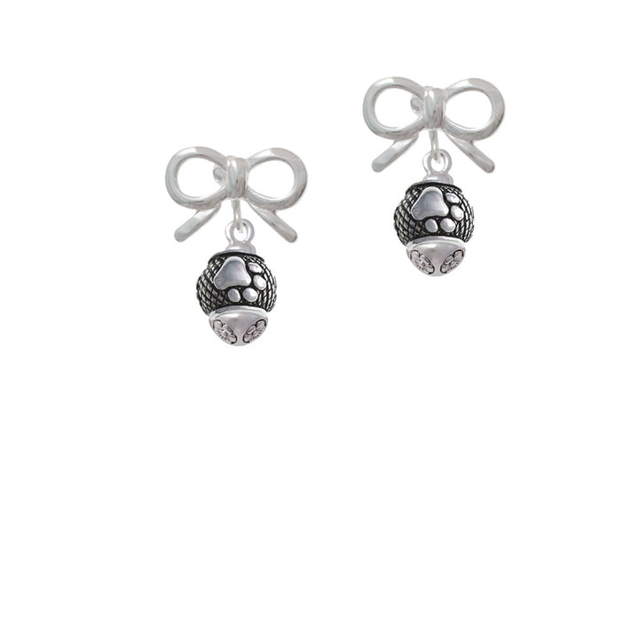 Silver Tone Paw on Hatched Background Spinners Crystal Clip On Earrings Image 9