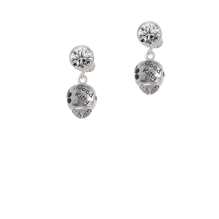 Good Kitty with Black Paw Spinners Crystal Clip On Earrings Image 2