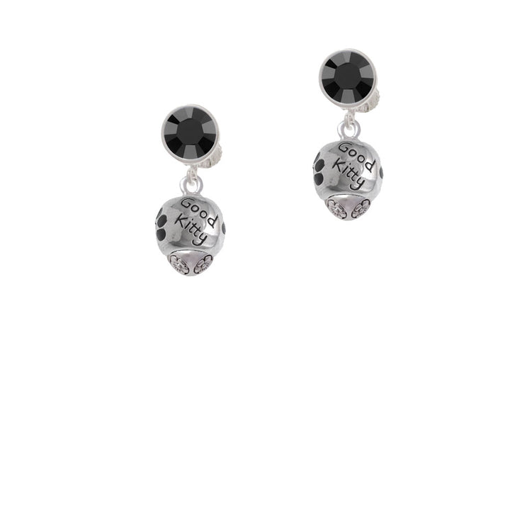 Good Kitty with Black Paw Spinners Crystal Clip On Earrings Image 3