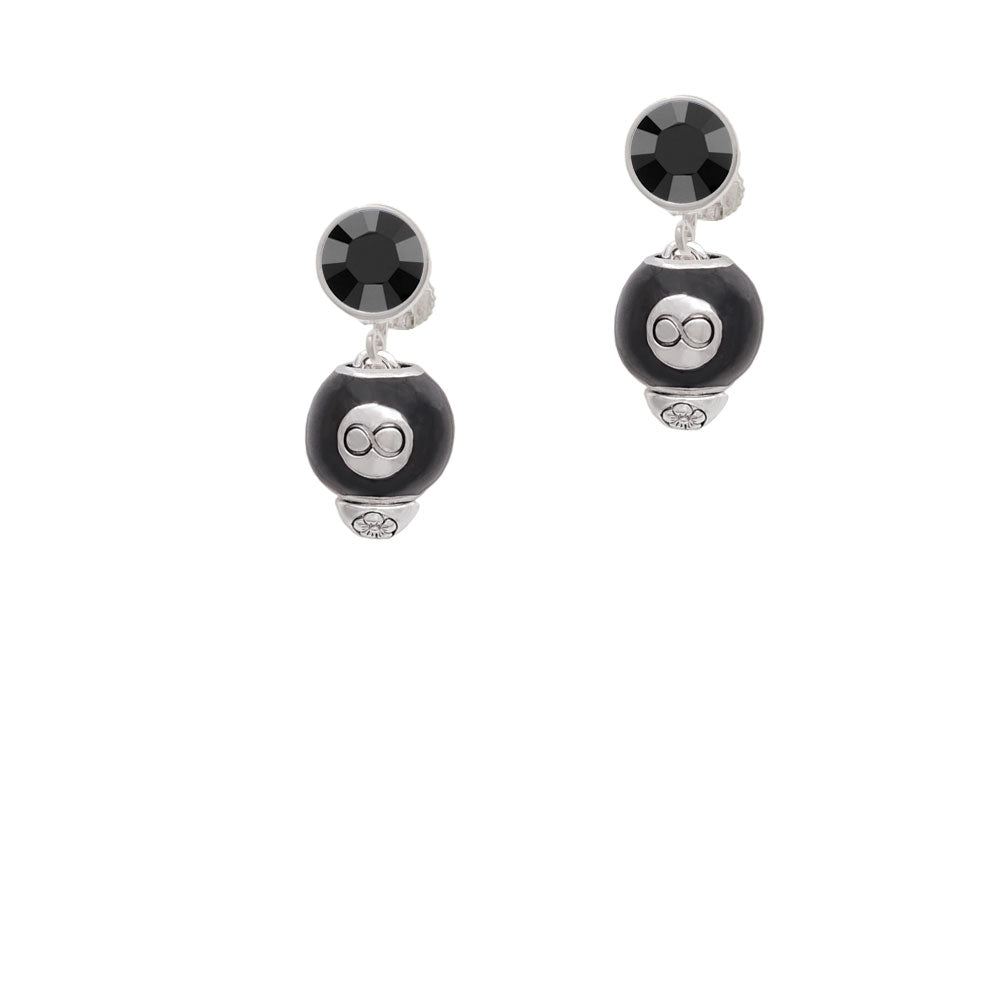 Black 8 Ball Spinner Crystal Clip On Earrings Image 3