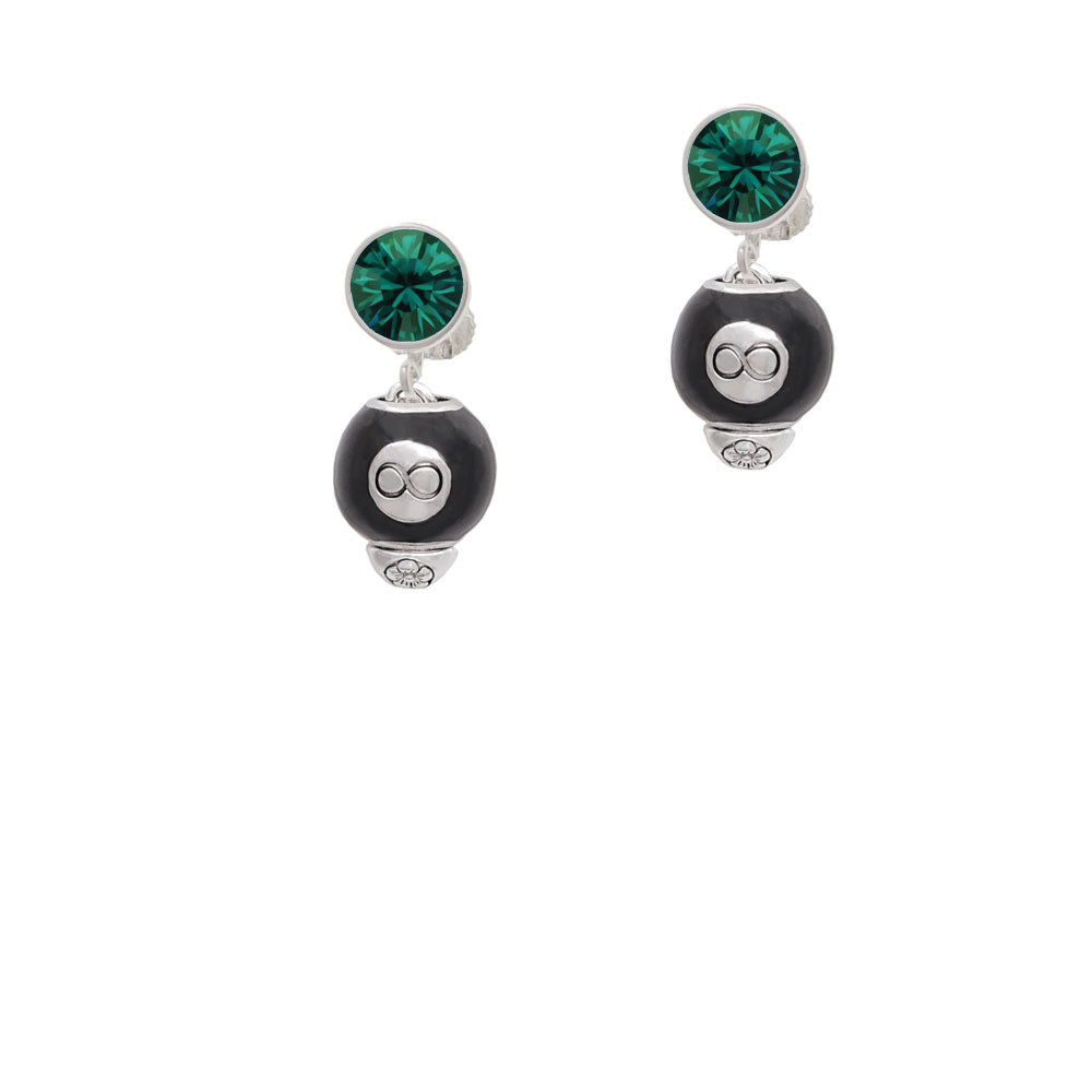 Black 8 Ball Spinner Crystal Clip On Earrings Image 6