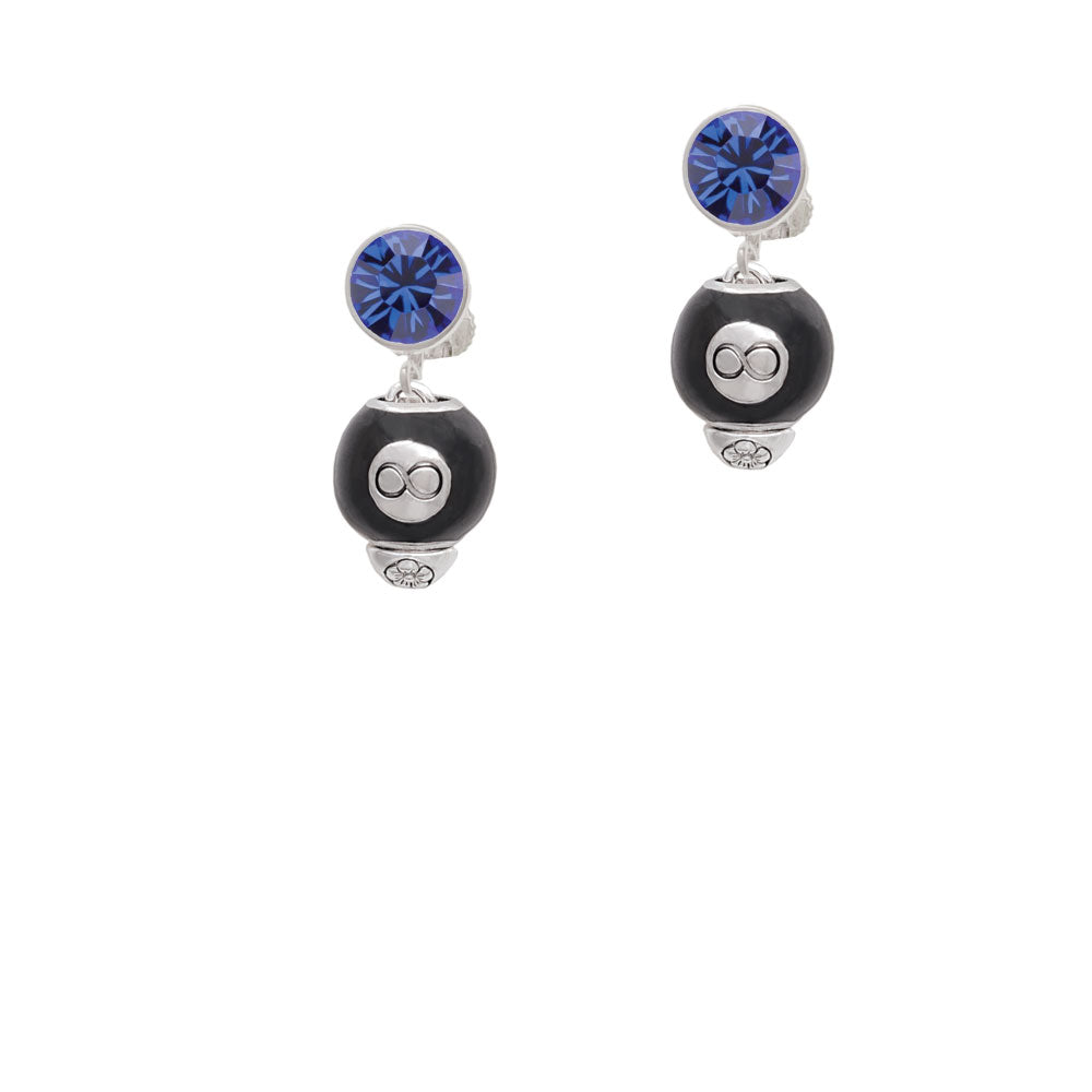 Black 8 Ball Spinner Crystal Clip On Earrings Image 7