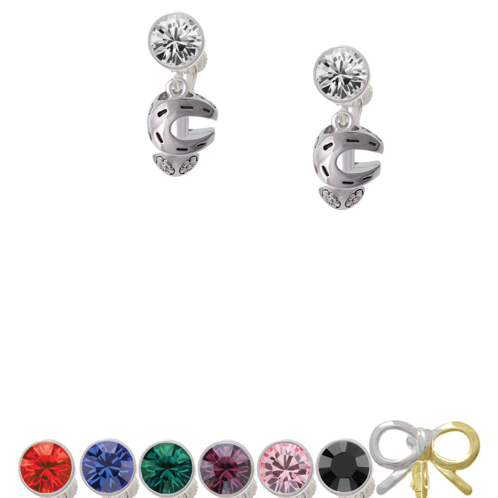 Silver Tone Horseshoe Spinners Crystal Clip On Earrings Image 1