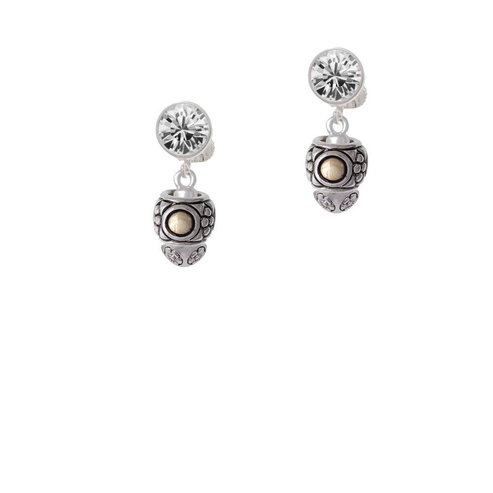 Silver Tone Pattern with 2 Gold Tone Bullets Spinners Crystal Clip On Earrings Image 2