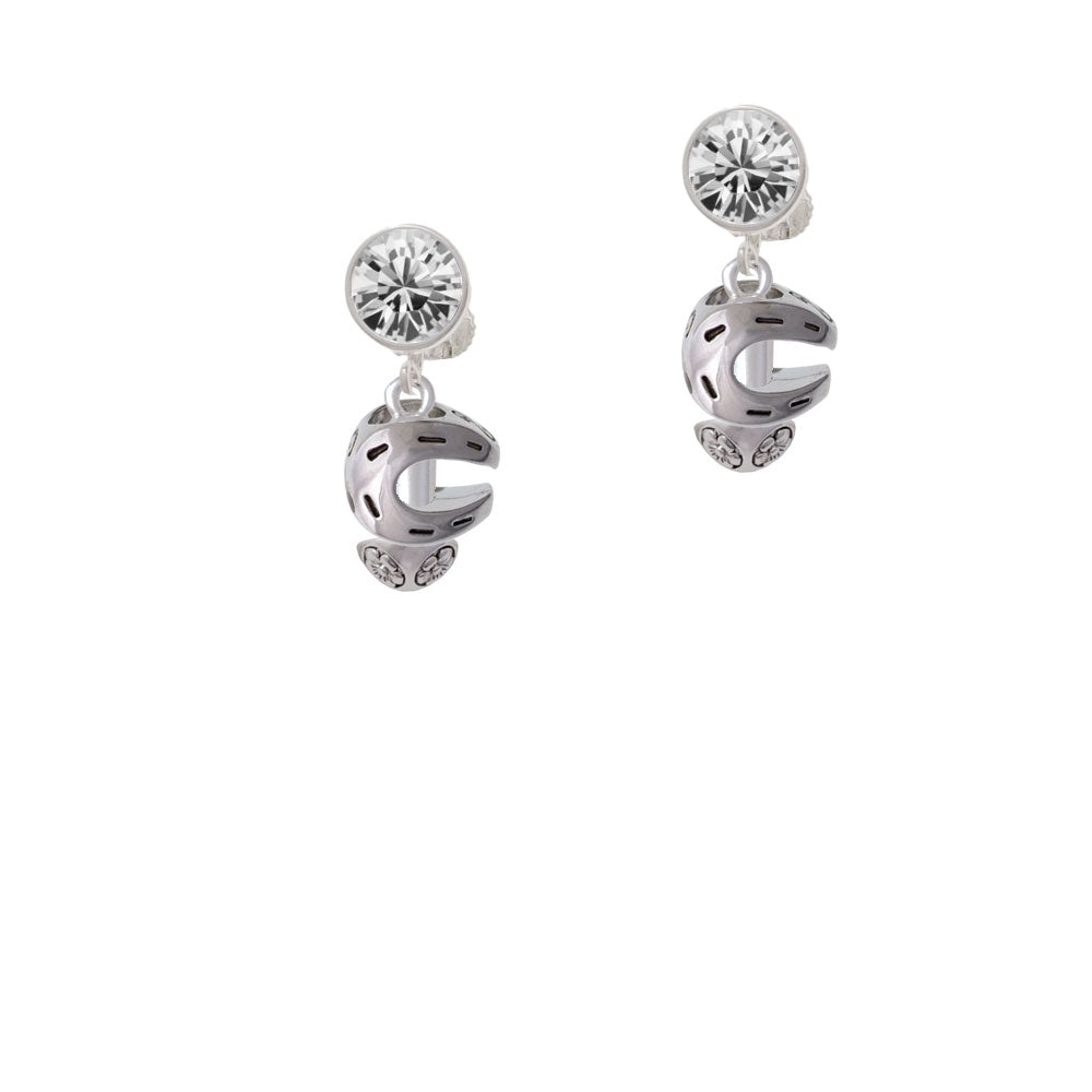 Silver Tone Horseshoe Spinners Crystal Clip On Earrings Image 2