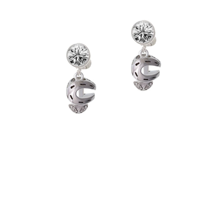 Silver Tone Horseshoe Spinners Crystal Clip On Earrings Image 1