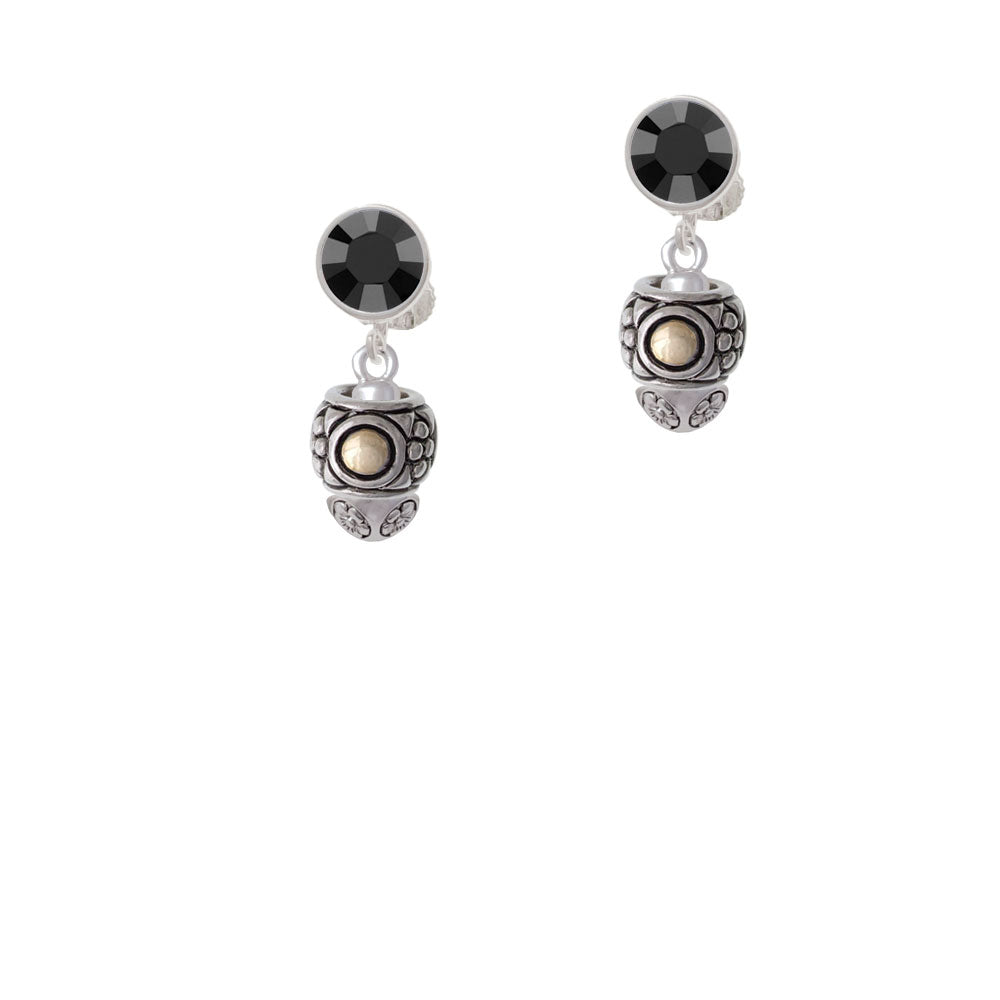 Silver Tone Pattern with 2 Gold Tone Bullets Spinners Crystal Clip On Earrings Image 3