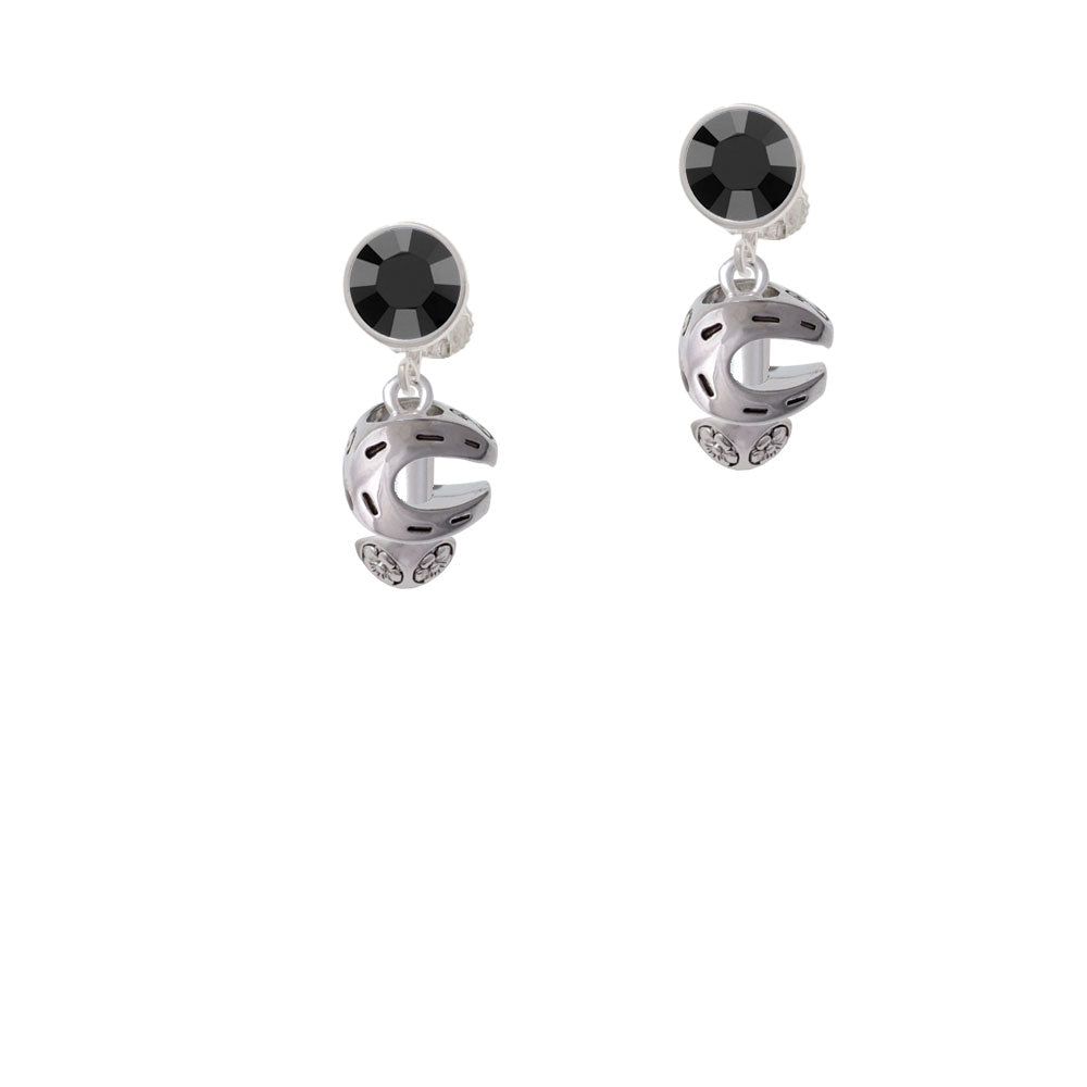 Silver Tone Horseshoe Spinners Crystal Clip On Earrings Image 3