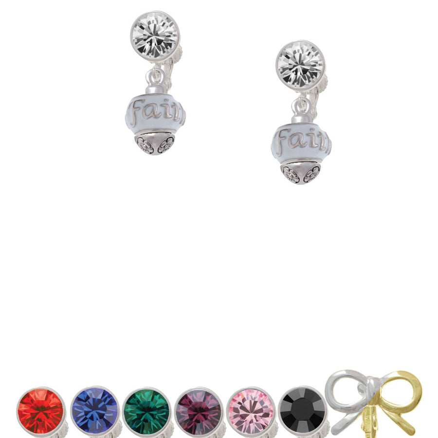 Faith on White Spinners Crystal Clip On Earrings Image 1