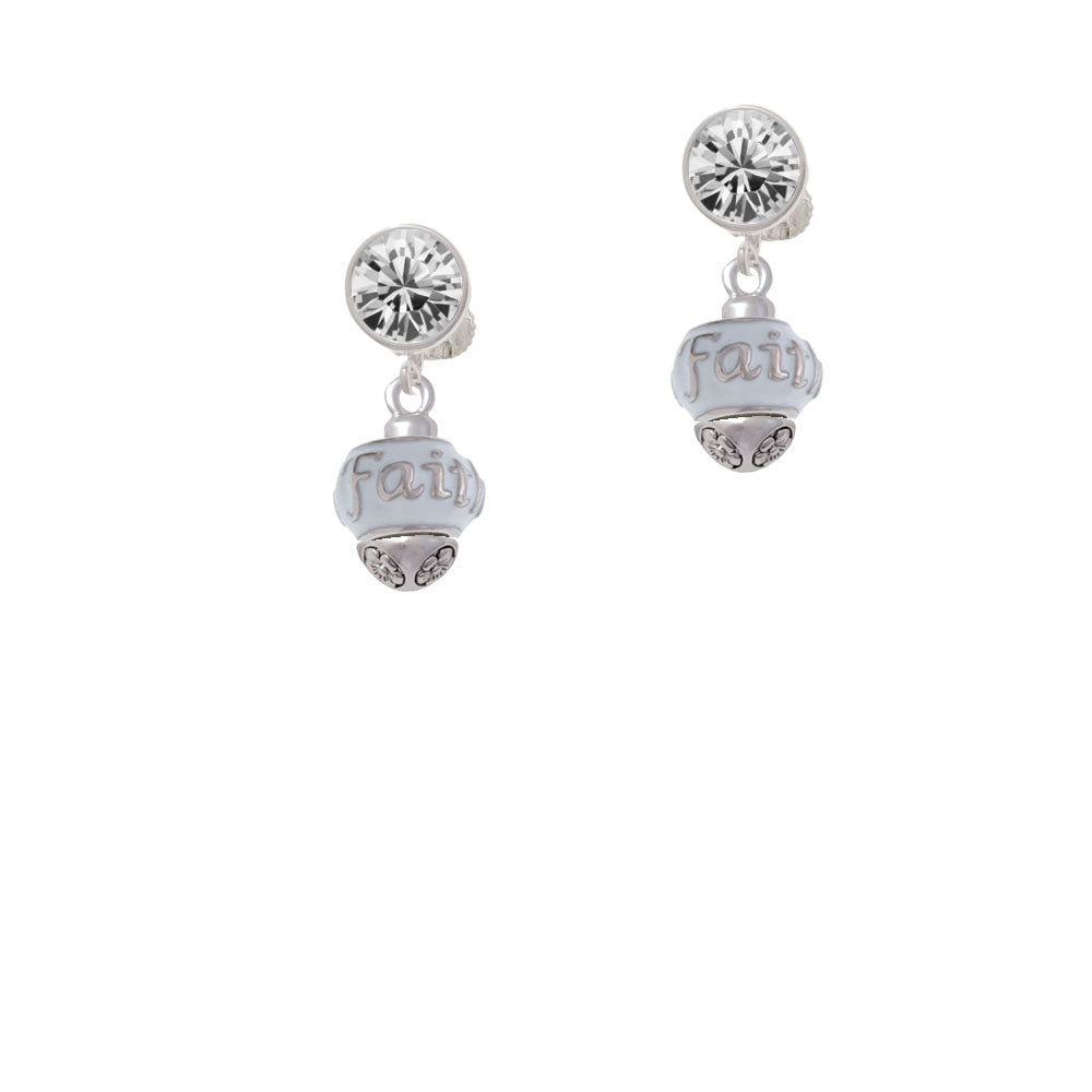 Faith on White Spinners Crystal Clip On Earrings Image 2