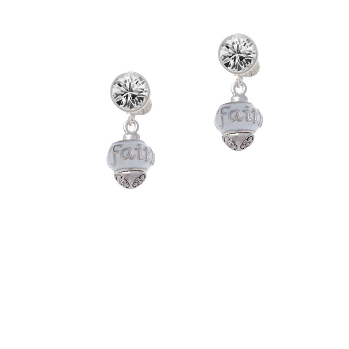 Faith on White Spinners Crystal Clip On Earrings Image 1