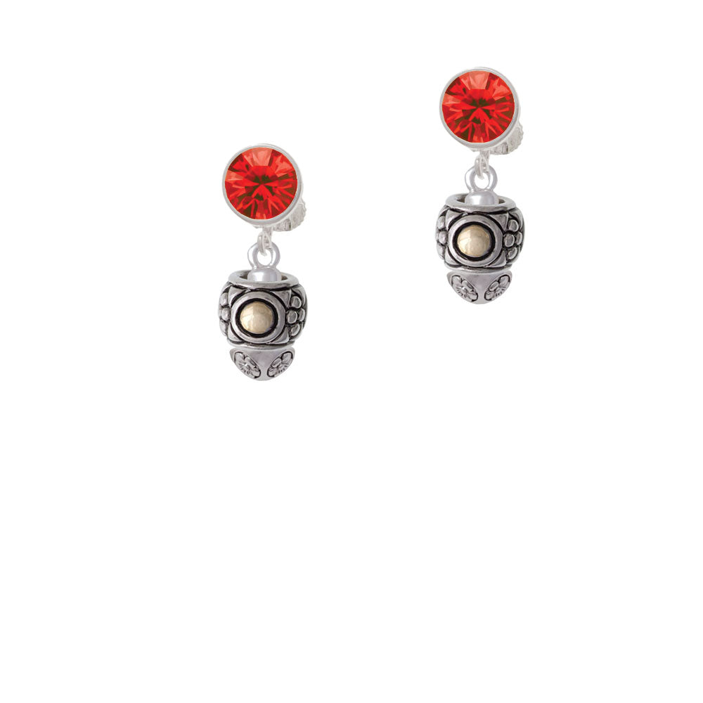 Silver Tone Pattern with 2 Gold Tone Bullets Spinners Crystal Clip On Earrings Image 4